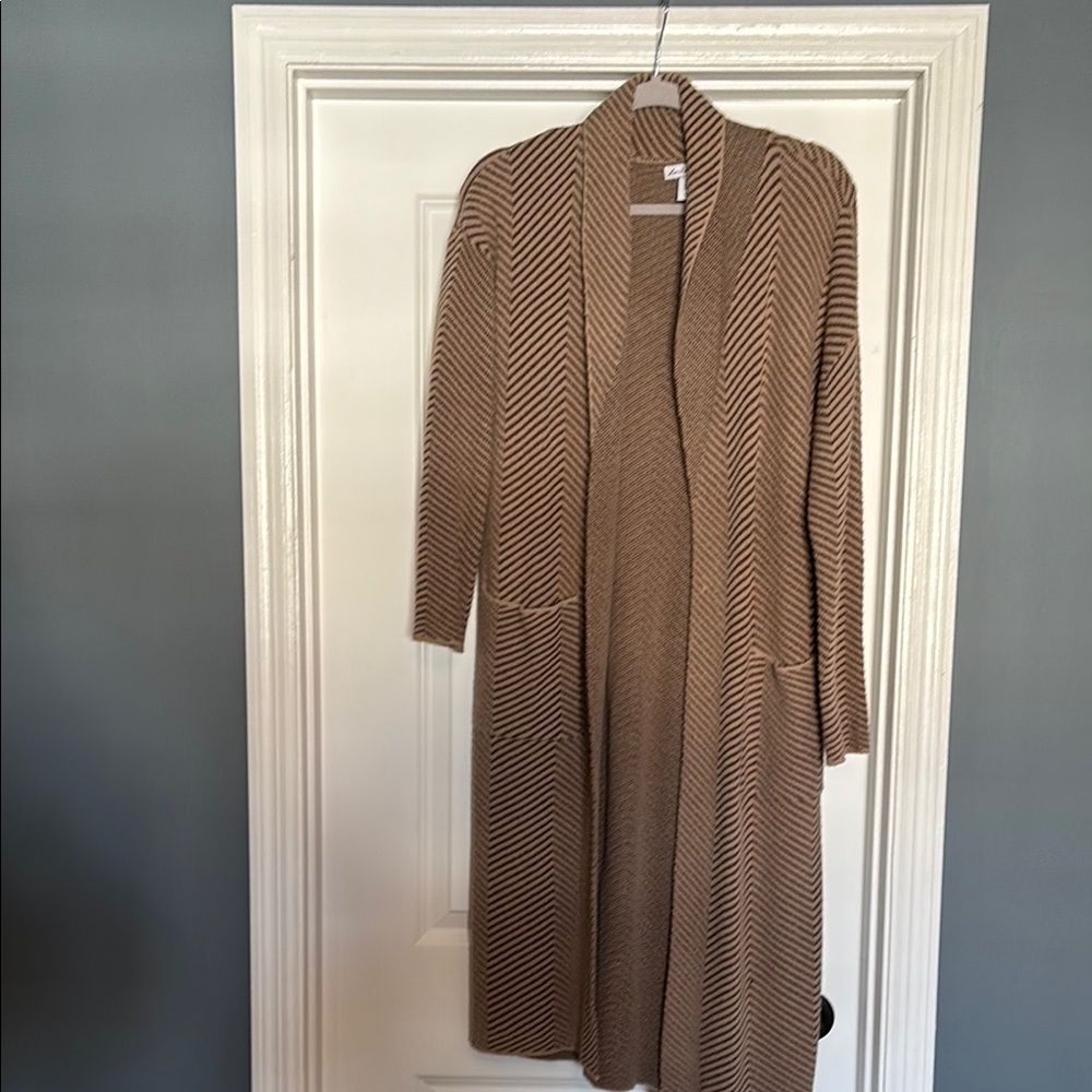 London Kaye Brown and Cream Cardigan Sweater with Duster Length - Picture 1 of 5